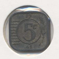 Nederland 5 Cent 1941 Wilhelmina Zink