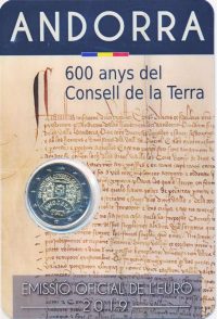 Andorra 2 euro 2019 in Coincard 600 jaar parlement