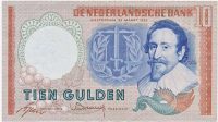 Nederland 10 gulden 1953 Hugo de Groot met verticaal merk