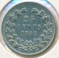Nederland 25 cent 1892 Wilhelmina