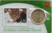 Vaticaan 50 Eurocent met Postzegel 2021 in Coincard Nr 37