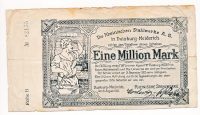 Duitsland 1 miljoen Mark 1923 Noodgeld Rheinische Stahlwerke Duisburg-Meiderich