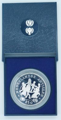 Nederlandse Antillen 25 Gulden 1979 UNICEF Zilver Proof in doosje